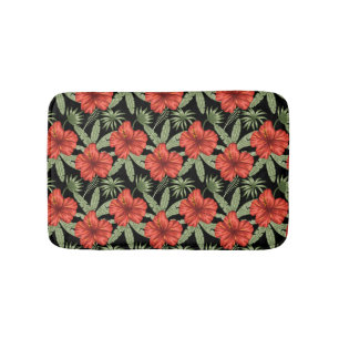 Tapis De Bain Fleurs tropicales rouges motif sans couture feuill