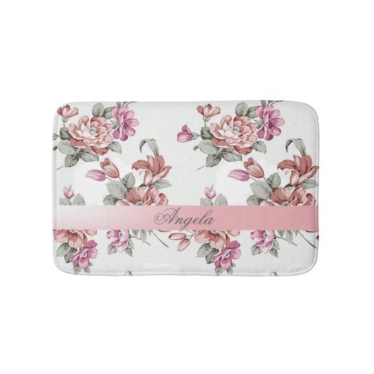Tapis De Bain Fleurs vintages Chic Girly Personnalisées (Devant)