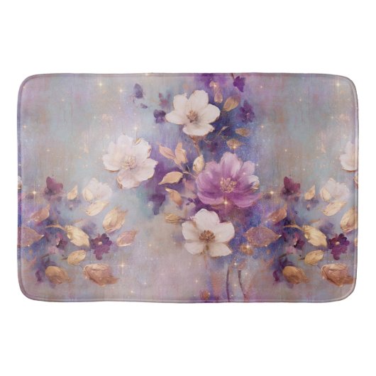 Tapis De Bain Fleurs violettes d'or blanc féminin (Devant)