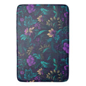 Tapis De Bain Fleurs violettes et Feuilles Turquoises (devant Vertical)