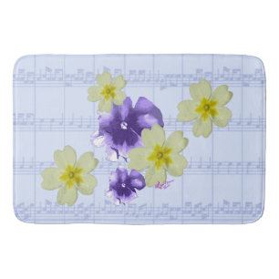 Tapis De Bain Fleurs violettes et jaunes Feuille Bleue Musique M