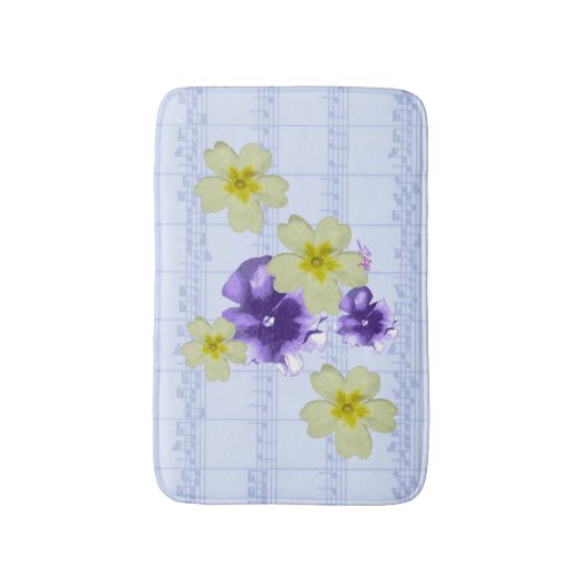 Tapis De Bain Fleurs violettes et jaunes Feuille Bleue Musique M (Devant (Vertical))