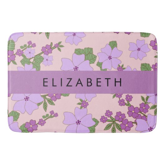 Tapis De Bain Fleurs Violettes, Motif De Fleurs, Votre Nom (Devant)