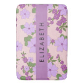 Tapis De Bain Fleurs Violettes, Motif De Fleurs, Votre Nom (devant Vertical)