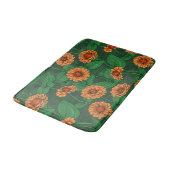 Tapis De Bain Fleurs Zinnia orange, feuilles verts sur vert fonc (Angle)