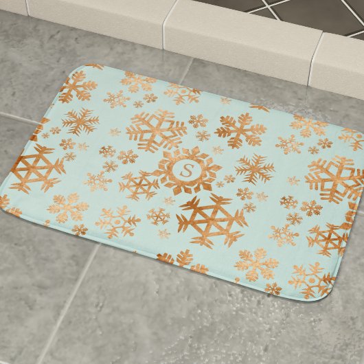 Tapis De Bain Flocon de neige en cuivre Monogramme Robin Oeuf Bl