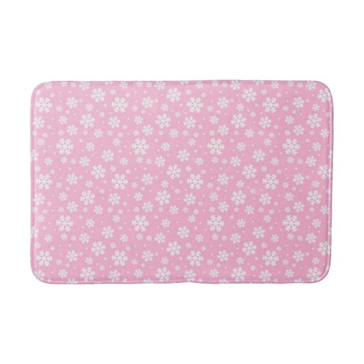 Tapis De Bain Flocons blancs sur motif d'hiver rose pâle (Devant)