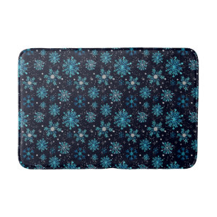 Tapis De Bain Flocons de neige bleus et argentés d'hiver