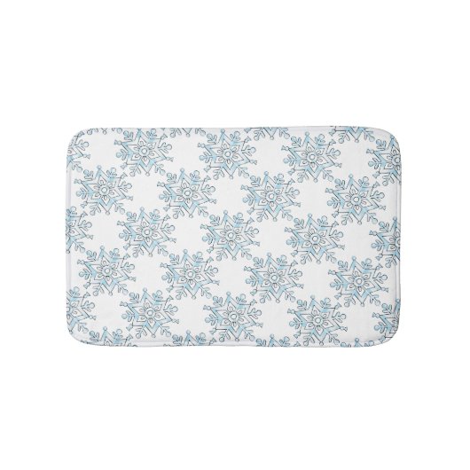 Tapis De Bain Flocons de neige de Noël bleu, motif de blizzard h (Devant)