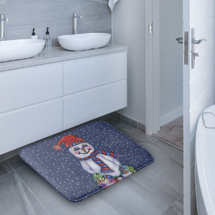 Tapis De Bain Flocons de neige de sourire de bonhomme de neige