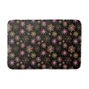 Tapis De Bain Flocons de neige d'hiver en or et noir