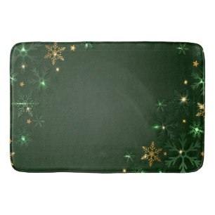 Tapis De Bain Flocons de neige élégants verts et or pour les fêt