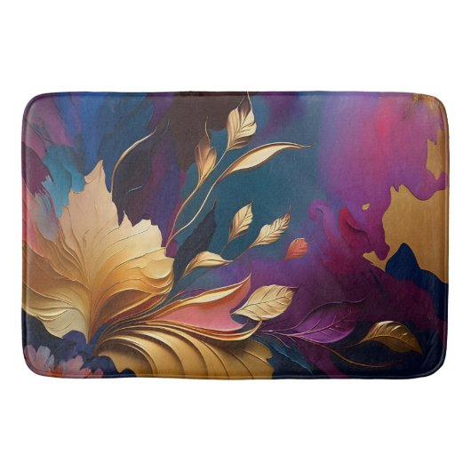 Tapis De Bain Floraison dorée – Composition florale abstraite (Devant)