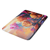 Tapis De Bain Floral Abstract Art Orange Red Blue Flowers (Angle)