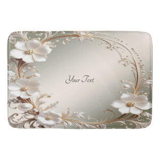 Tapis de bain floral blanc orné