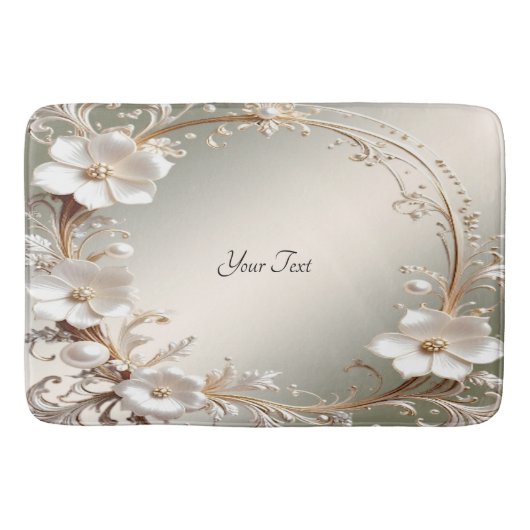 Tapis de bain floral blanc orné (Devant)