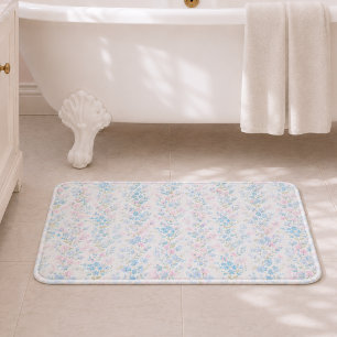 Tapis de bain floral bleu élégant