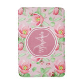 Tapis De Bain Floral De Fleur De Pomme Rose Douce Avec Monogramm (Devant (Vertical))