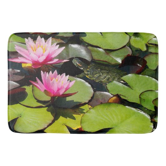 Tapis de bain floral de tortue de Lilypads d'étang (Devant)