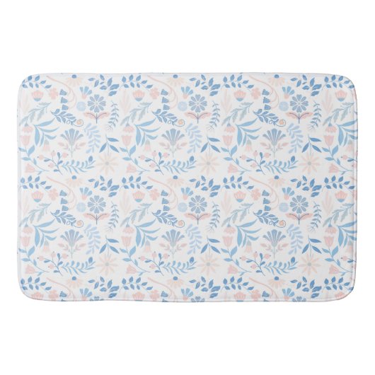 Tapis De Bain Floral design boho block print blue pink girly (Devant)