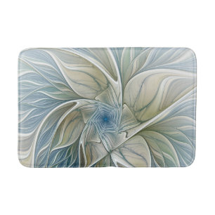 Tapis De Bain Floral Dream Motif Abstrait Blue Khaki Fractal