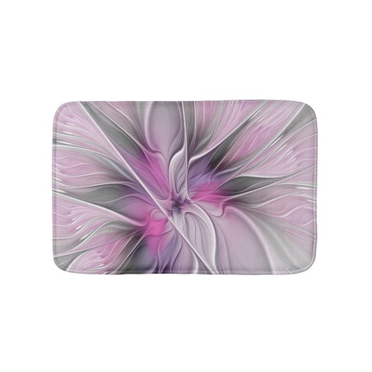 Tapis De Bain Floral Fractal Modern Abstract Flower Pink Gray (Devant)