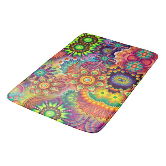 Tapis De Bain Floral Mandala Collage psychédélique (Angle)