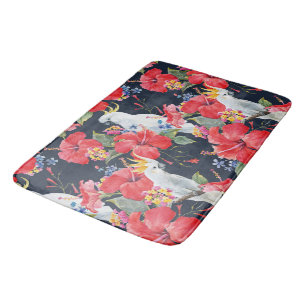 Tapis De Bain Floral Motif tropical Hibiscus Cockatoo
