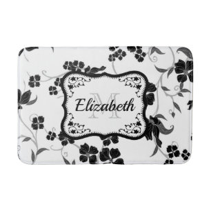 Tapis De Bain Floral noir et blanc