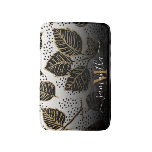 Tapis De Bain Floral noir et doré (Devant (Vertical))