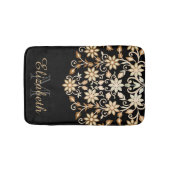 Tapis De Bain Floral noir et or élégant (Devant)