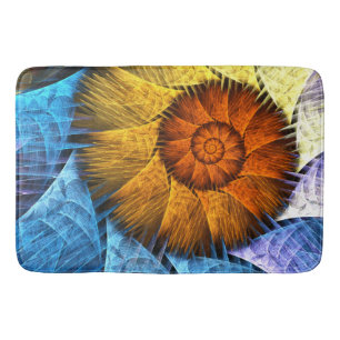 Tapis De Bain Floral Orange Bleu Jaune Art Abstrait