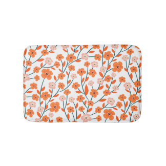 Tapis De Bain Floral Orange Pastel Blanc sans couture