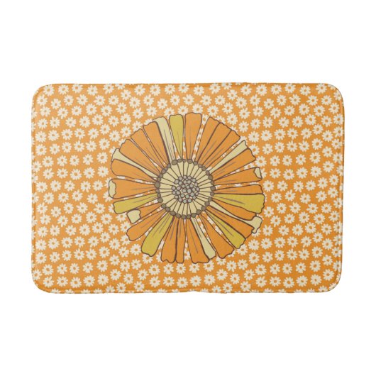 Tapis de bain floral orange rétro (Devant)