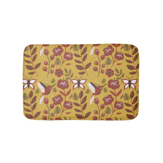 Tapis De Bain Floral seamless pattern flowers, butterfly, red (Devant)
