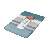 Tapis De Bain Floral Turquoise moderne bleu et bronzé (Angle)