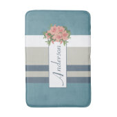 Tapis De Bain Floral Turquoise moderne bleu et bronzé (Devant (Vertical))
