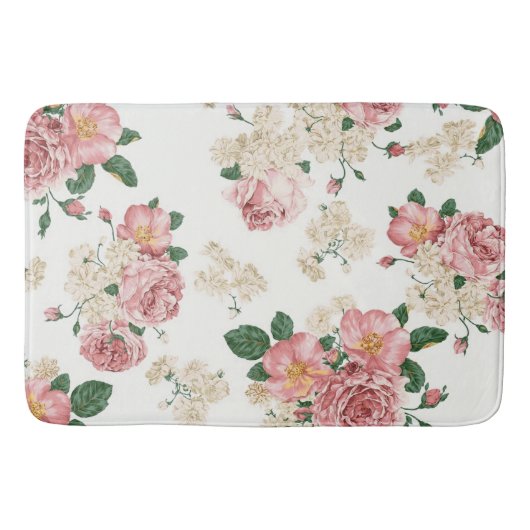 Tapis De Bain Floral vintage sur blanc (Devant)