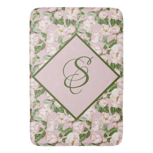 TAPIS DE BAIN FLORALE ROSE ET VERTE  (devant Vertical)
