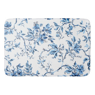 Tapis De Bain Flore blanche et bleue Delft