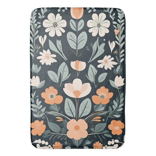 Tapis De Bain Flore bleu foncé Folk (devant Vertical)