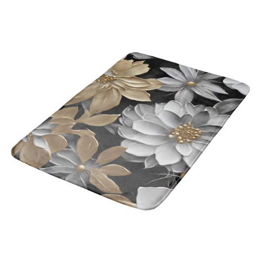 Tapis De Bain Flore d'argent noir (Angle)