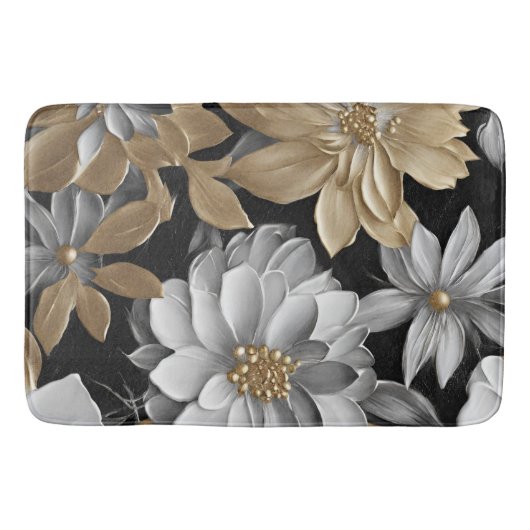 Tapis De Bain Flore d'argent noir (Devant)