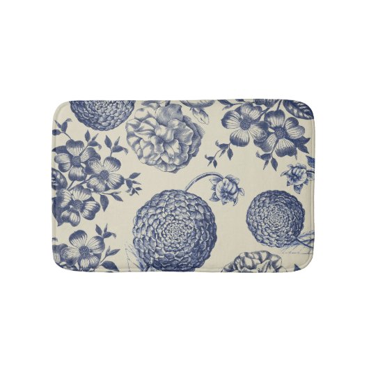 Tapis De Bain Flore d'impression florale de fleurs bleues antiqu (Devant)