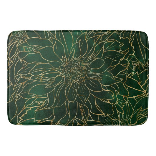 Tapis De Bain Flore dorée et verte Dahlia (Devant)
