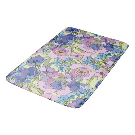 Tapis De Bain Flore Motif Fleurs de feuillage Roses Oubliez-moi- (Angle)