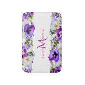 Tapis De Bain Flores violets blanc monogramme élégant (Devant (Vertical))