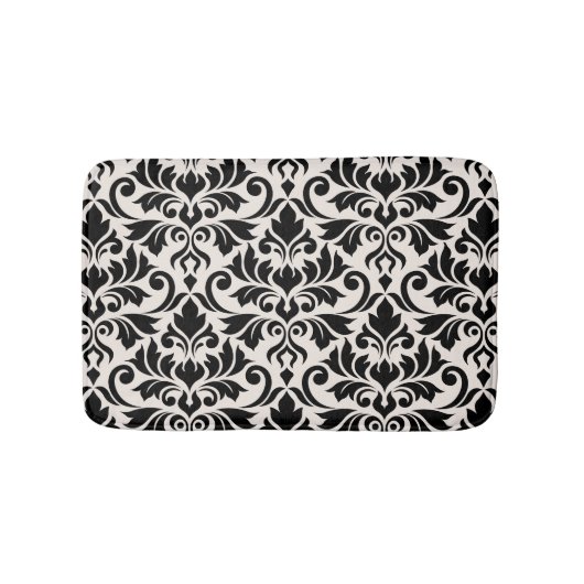 Tapis De Bain Flourish Damask Pattern Black on Cream (Devant)