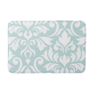 Tapis De Bain Flourissant Damas Art I Blanc sur Canard Oeuf Bleu