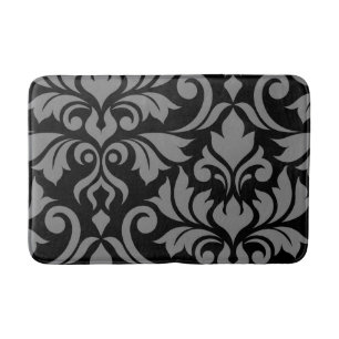 Tapis De Bain Flourissant Damask Art I Grey on Black